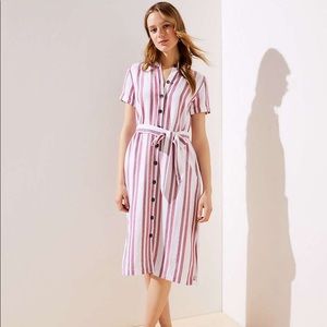LOFT Button Front Linen Shirt Dress